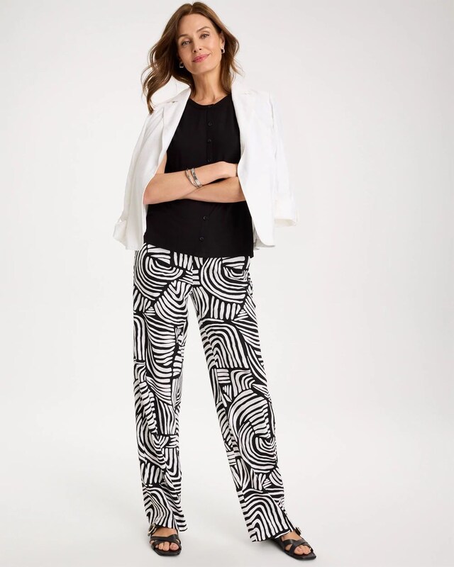 Geo Pull-On Wide-Leg Linen Pants - image 2